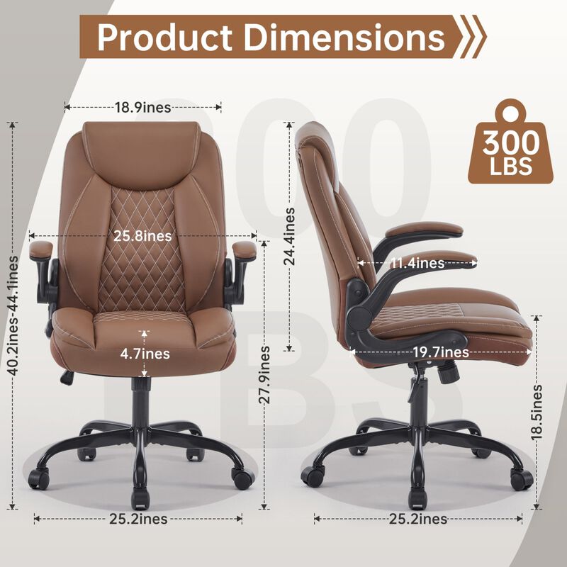 Ergonomic Leather Office Chair with Flip-Up Armrests, Lumbar Support, Swivel & Rocking &ndash; Home Office Desk Chair image number 2