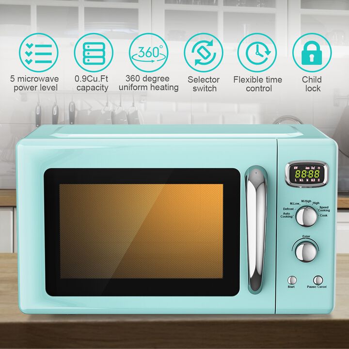 0.9 Cu.ft Retro Countertop Compact Microwave Oven