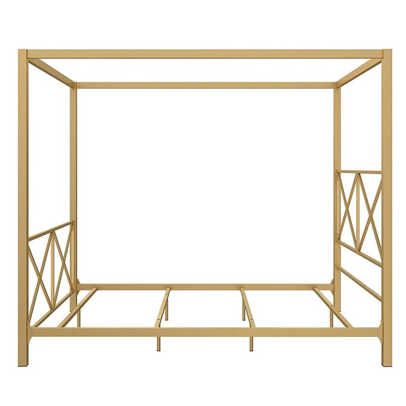 Hivvago Queen size Modern Gold Metal Canopy Bed Frame with Headboard and Footboard
