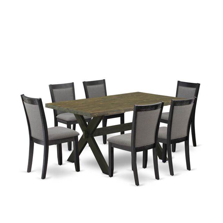 East West Furniture X676MZ650-7 7Pc Dining Room Set - Rectangular Table and 6 Parson Chairs - Multi-Color Color