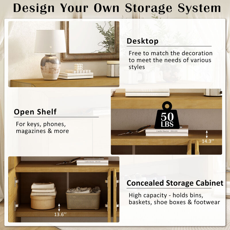 Merax Modern Minimalist Solid Wood Veneer Sideboard with Open Shelf