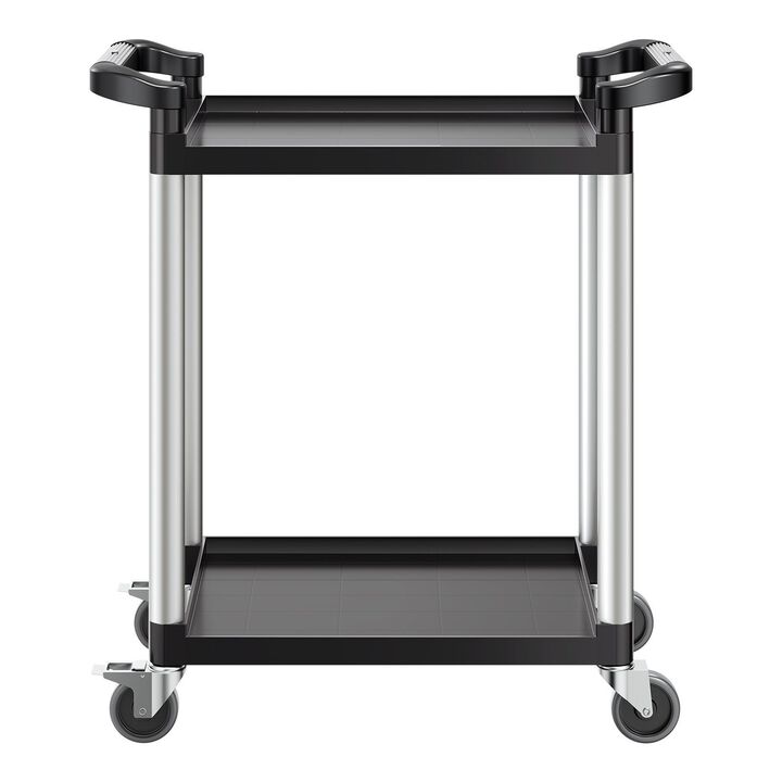 2-Tier Utility Cart with 360&deg; Rotating Wheels, Food Service Cart for Warehouse & Home-Black