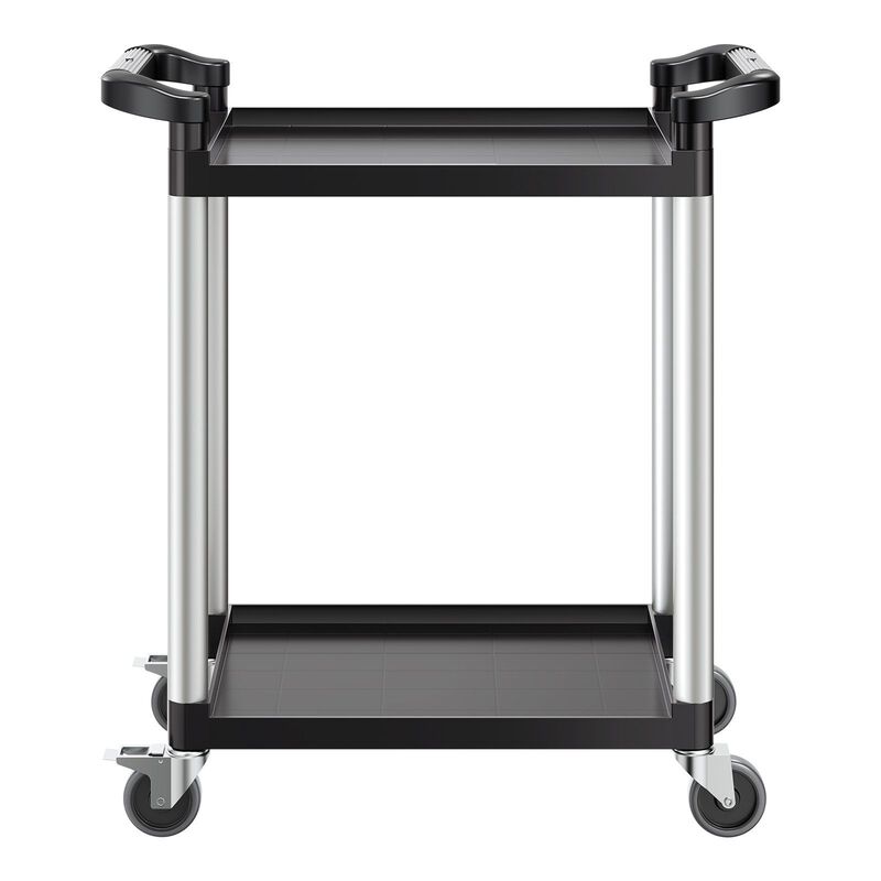 2-Tier Utility Cart with 360&deg; Rotating Wheels, Food Service Cart for Warehouse & Home-Black image number 0