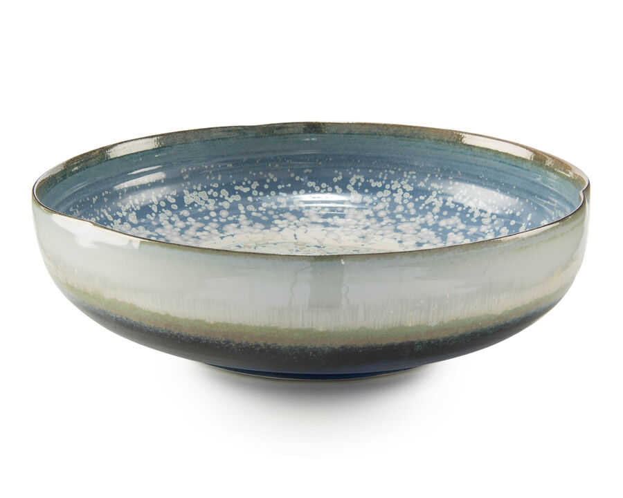 Reactive Blue And Cream Shallow Bowl