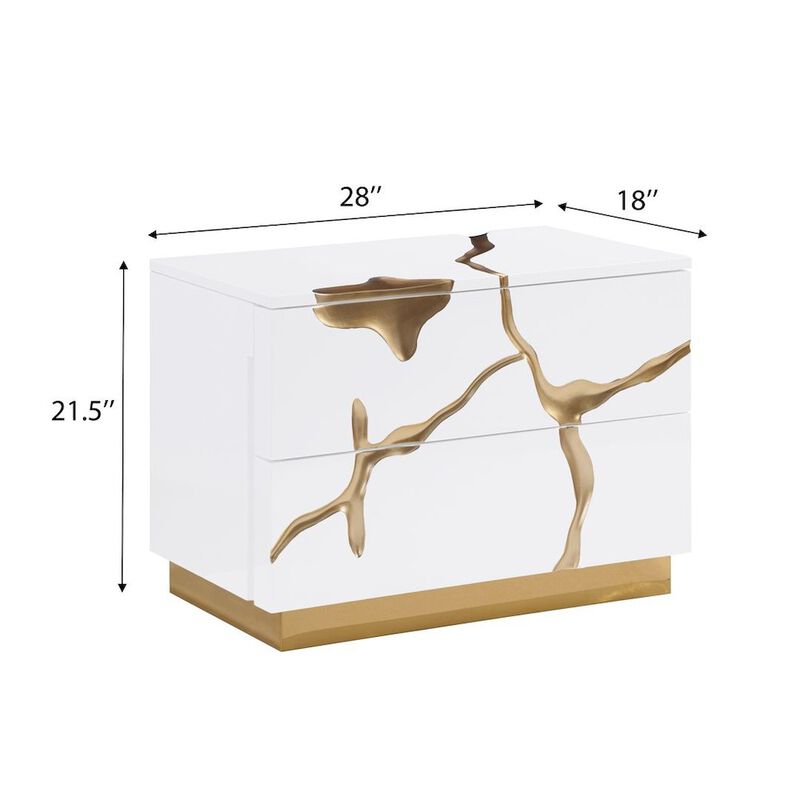 Best Master Furniture Trevello High-Gloss Lacquered Left Nightstand, Gold Accents (White) image number 6