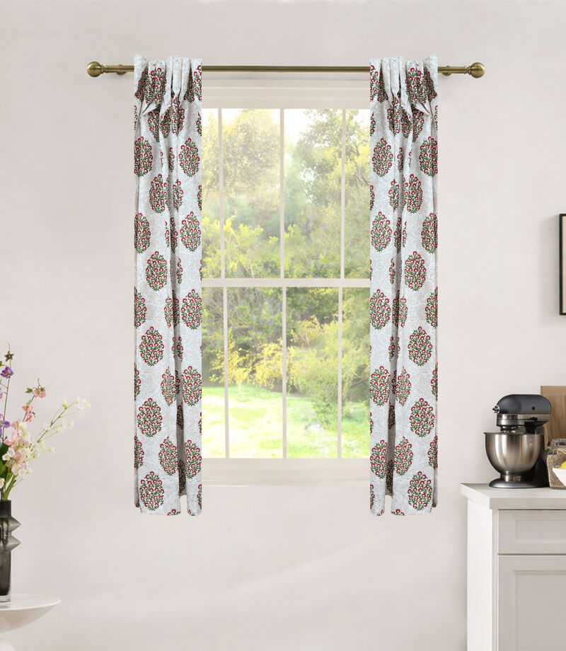 Fabdivine Floral Block Print 42x102 Inch Curtain Semi Sheer Linen Fabric for Farmhouse Living Room D&eacute;cor, Gudhal image number 1