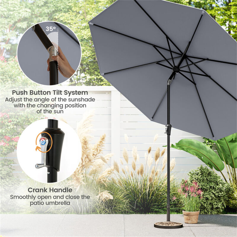 9 FT Outdoor Market Patio Table Umbrella Push Button Tilt Crank Lift-gray image number 4