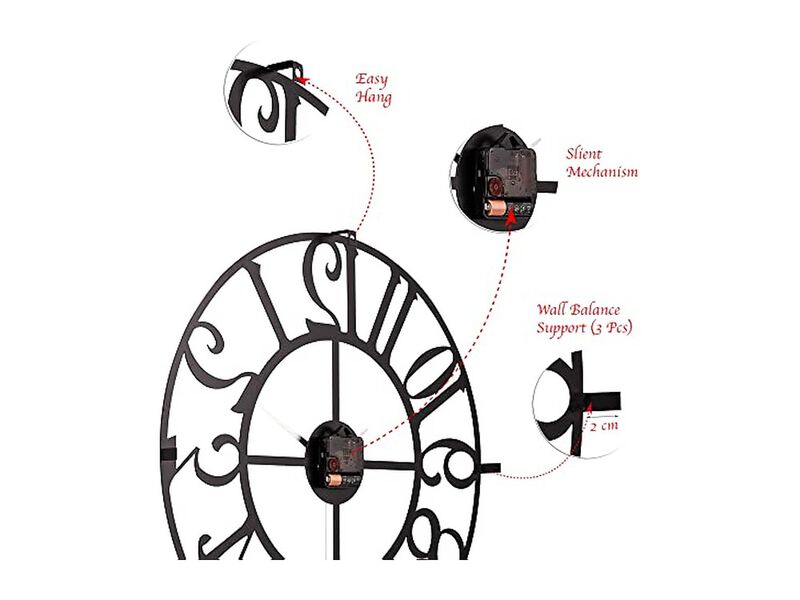 Metal Black Wall Clock 20 Inch Silent Modern Battery Operated Living Room Decor image number 2