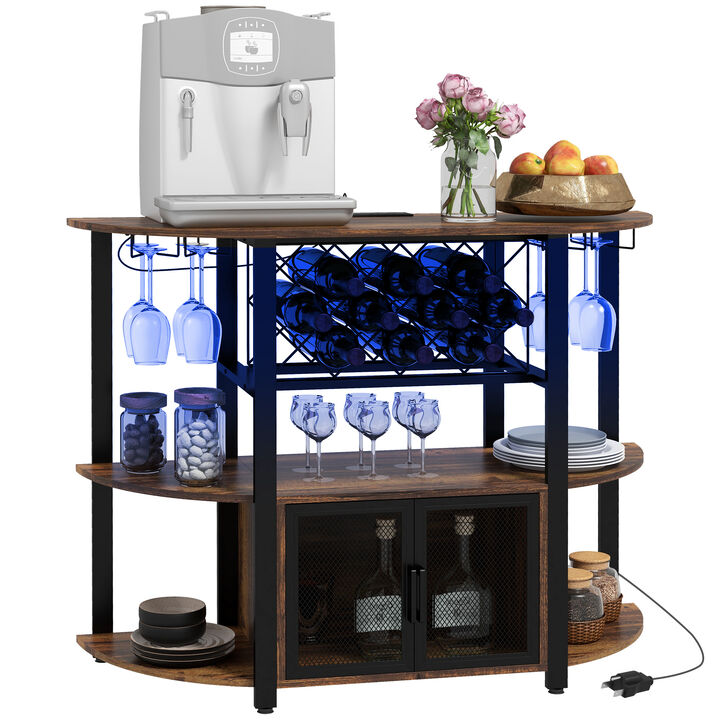 HOMCOM LED Wine Cabinet with Charging Station, Wine Racks, Glass Holders