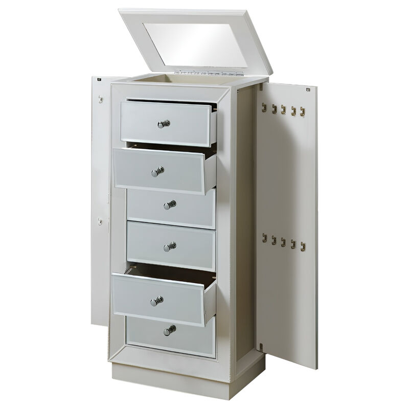 6-Drawer Jewelry Armoire – Wooden Storage Cabinet with Mirrored Glass Accents
