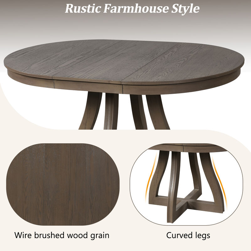 Merax Round Extendable Dining Table for 4-6, 16" Middle Leaf, Curved Table Legs image number 4