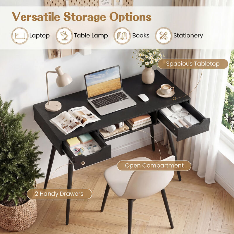 Modern Writing Desk with Metal Legs and Drawers for Home Office image number 6