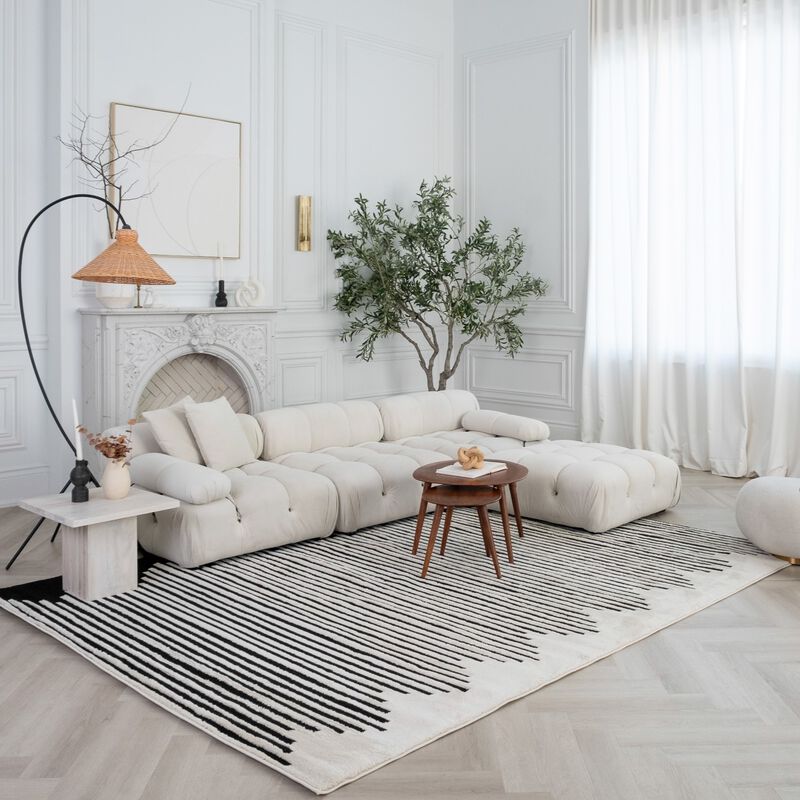 Rug Branch Shodo Modern Striped Cream Black Indoor Area Rug