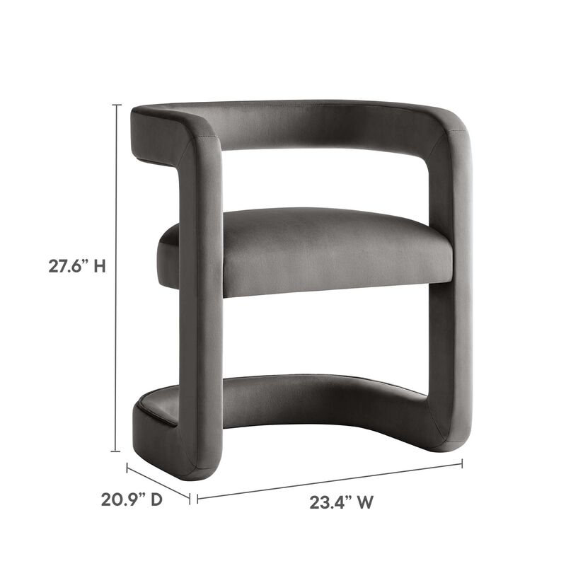 Modway Winslow Stain-Resistant Performance Velvet Dining Chair in Storm Gray - Open Back Barrel Armchair - Upholstered Dining Chair - Cozy Reading Chair or Velvet Vanity Chair image number 2