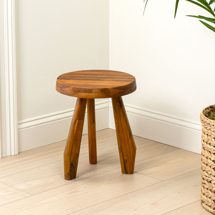 Terra Rustic Coastal Acacia Wood Tripod Round Indoor/Outdoor Accent Stool
