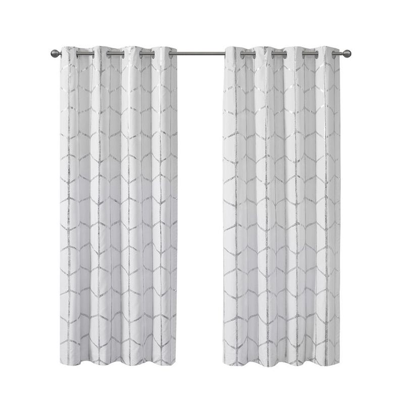Belen Kox White/Silver Metallic Print Total Blackout Curtain Panel, Belen Kox