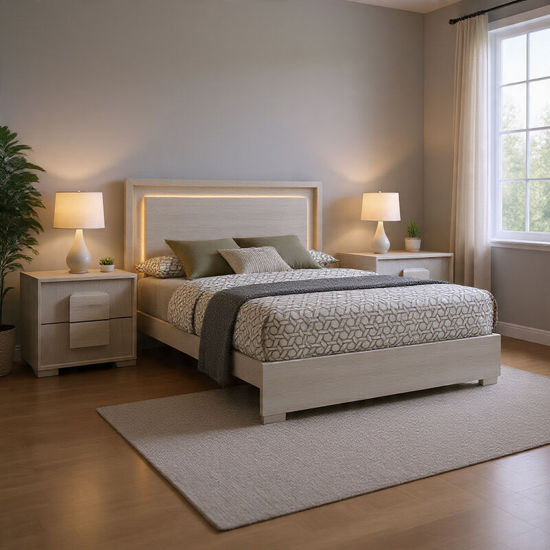 Queen Bedroom Set, White Wash, Stone Gray, 3 Piece Set with 2 Nightstands image number 1