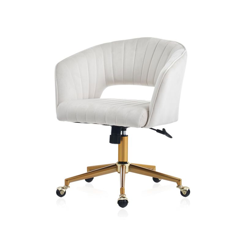 FENFSHE Home Office Chair Swivel Velvet Desk Chair, Vanity Chair with 360 Swivel Armchair and Gold Base,for Living Room, Bedroom