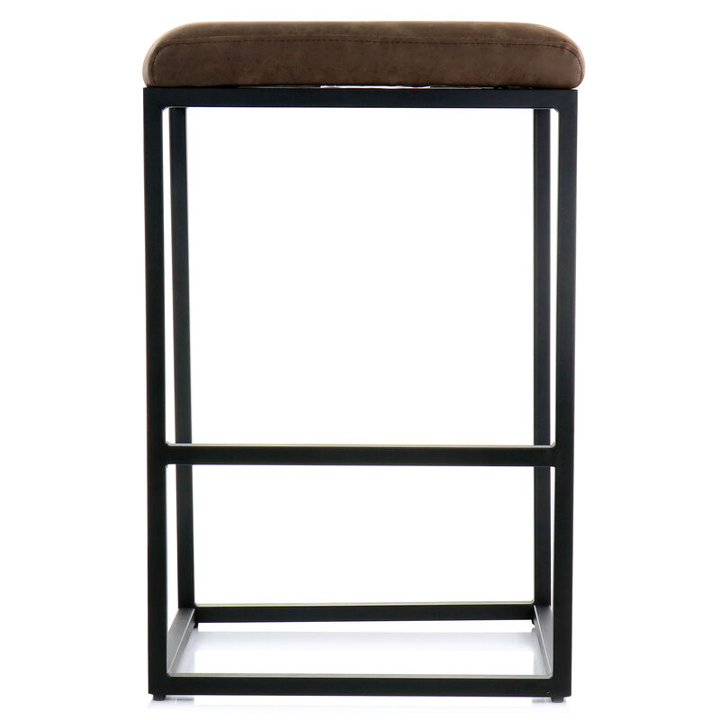 Elama 2 Piece Faux Leather Bar Chair in Brown with Black Base