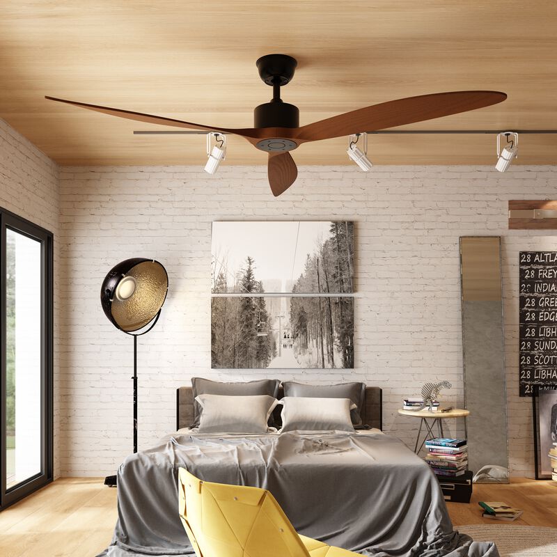 FUFU&GAGA 65-Inch Indoor Ceiling Fan with Light, Black Walnut Wood Blades, DC Motor, 6 Speeds, 1/4/8H Timer