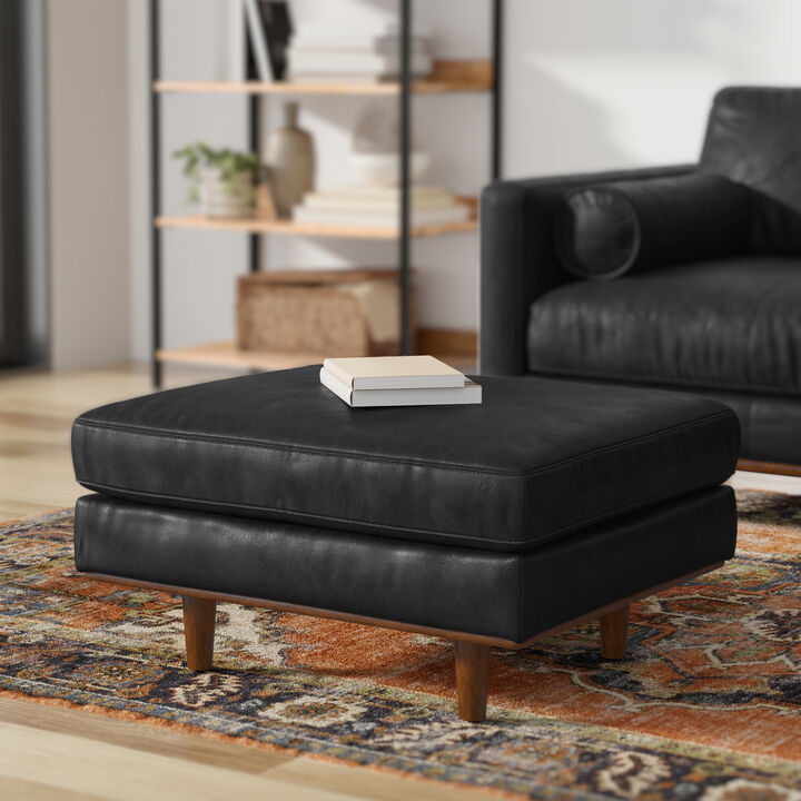 Morrison 33 inch Wide Mid-Century Modern Table Ottoman in Caramel Brown Top Grain Genuine Leather