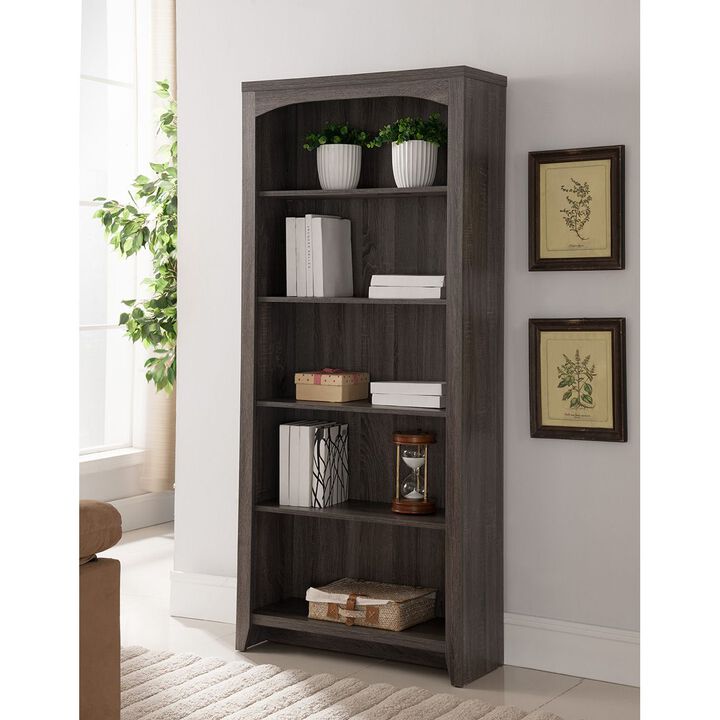 Distressed Grey Bookcase Cabinet with 5 Shelves