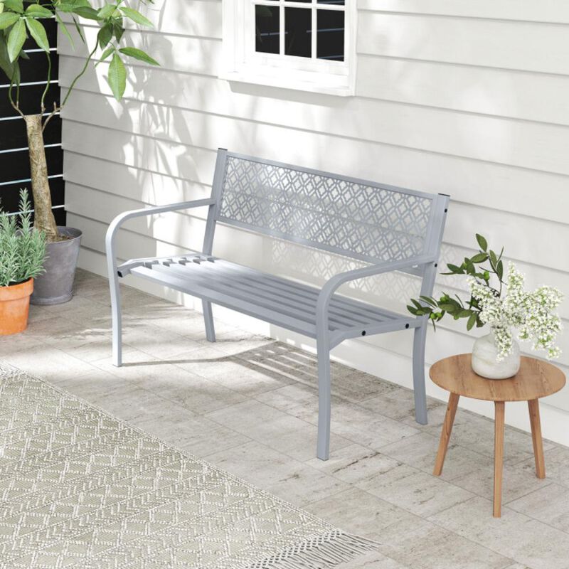 Hivvago Outdoor Garden Bench with Geometric Lattice Backrest and Slatted Seat