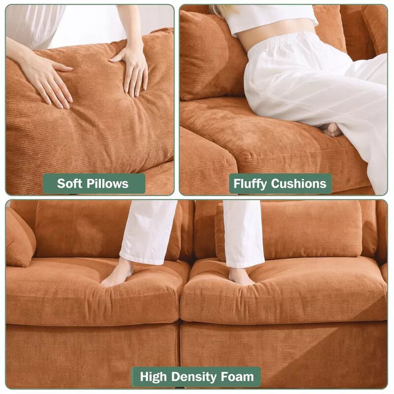 Vipbear 160" Oversized U Shaped Cloud Sectional Sofa Boneless Modular Couch with Movable Ottoman image number 3