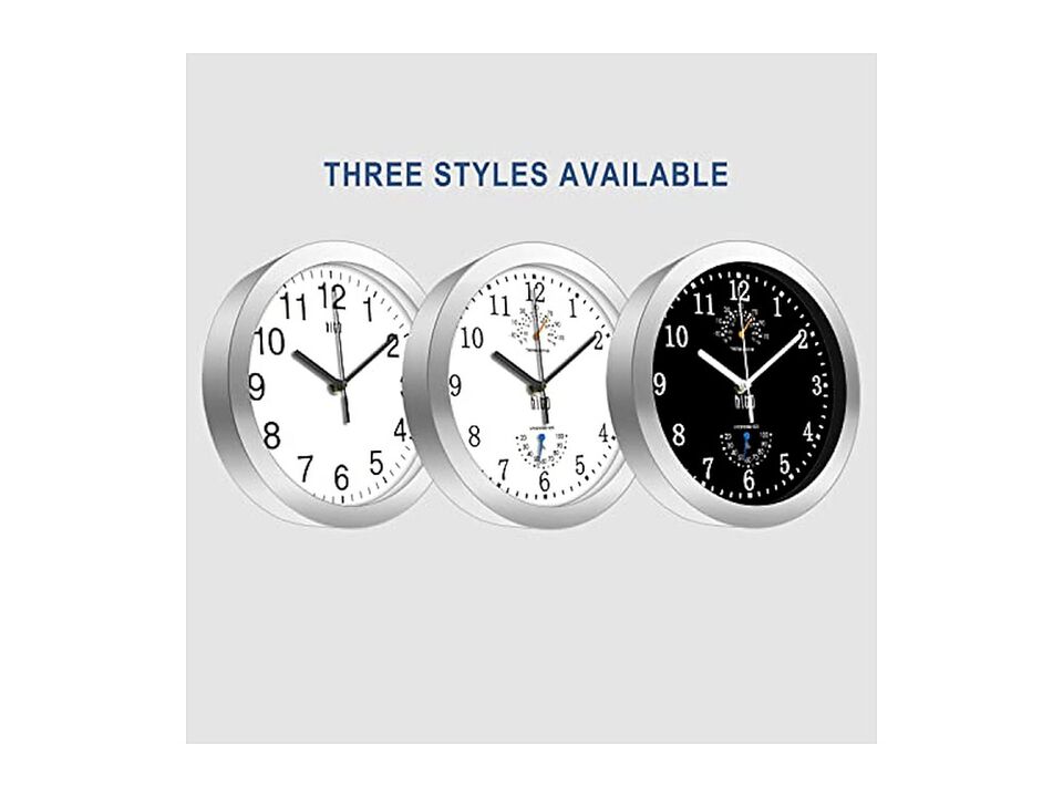 Glass Silver Aluminum Black Wall Clock 10 Inch Silent Non Ticking