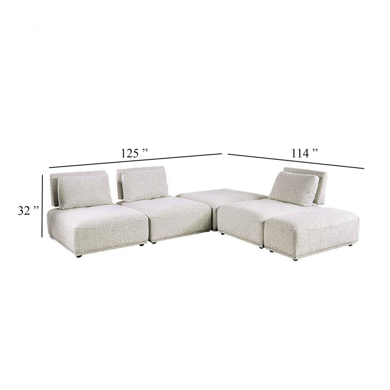 Stavan Modular L Sectional Sofa, Light Gray Boucle, Adjustable Back