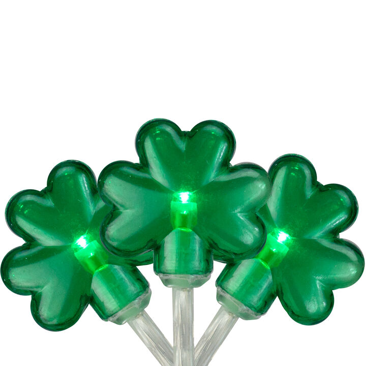 20-Count Green LED Mini St Patrick's Day Shamrock Lights with Timer - 5.5ft Clear Wire