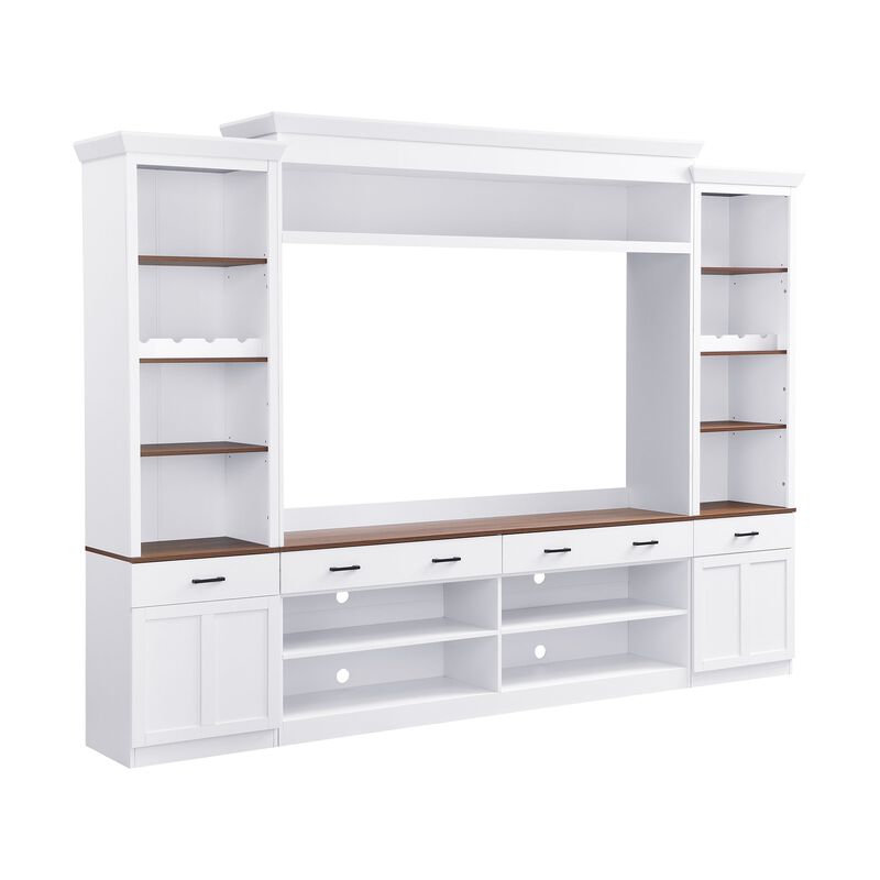Clihome Farmhouse 4-Piece Entertainment Center TV Stand with Bookshelf and Wine Rack for Living Room image number 0