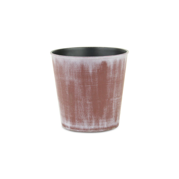 HomeRoots 5" Brown and Off White Textural Tone On Tone Recycled Plastic Indoor Outdoor Round Pot Planter