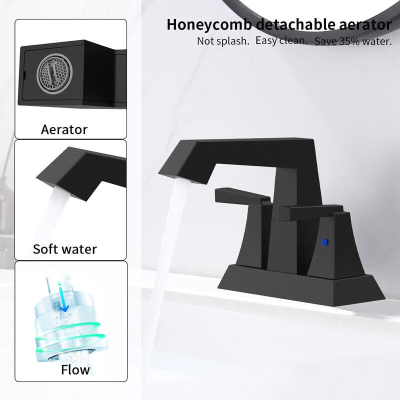 Centerset Bathroom Faucet, Matte Black 2-Handle Sink Faucet with Pop-Up Drain & Hoses