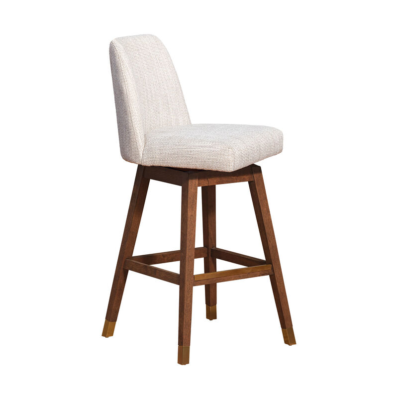 HomeRoots Beige and Brown Solid Wood Bar Height Swivel Bar Chair image number 2