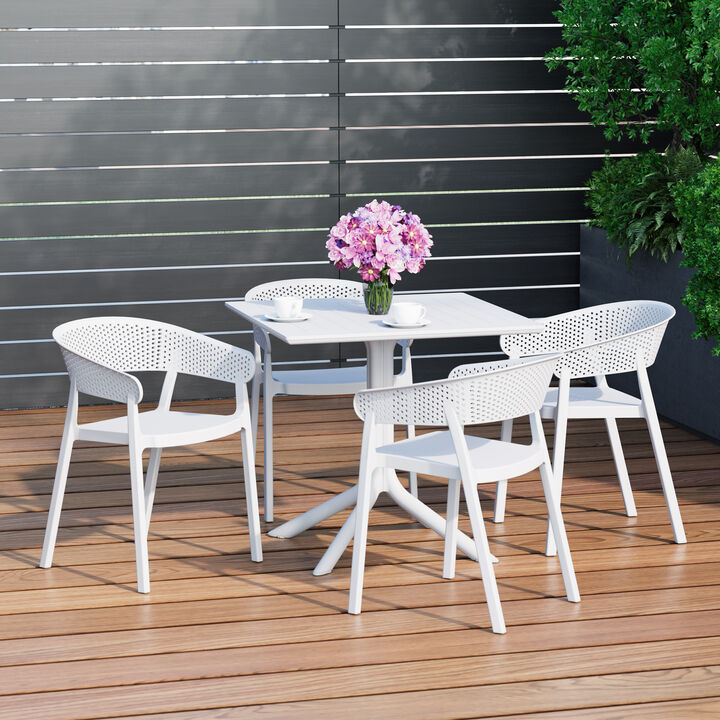 WestinTrends 5-Piece Outdoor Resin Square Patio Dining Table Set with Stackable Patio Dining Chairs