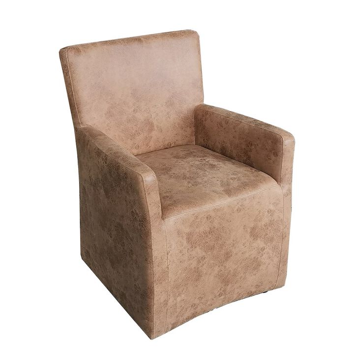 World Interiors Lily 25" Tan Leather Wheeled Arm Chair