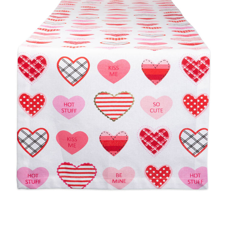 72" White and Red Sweetheart Hearts Valentine's Day Rectangular Table Runner