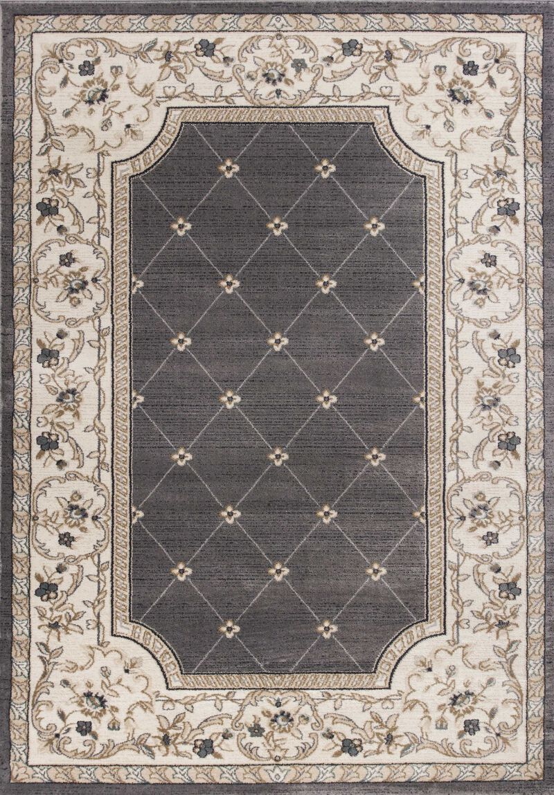 3'X5' Grey Ivory Bordered Floral Indoor Area Rug image number 0