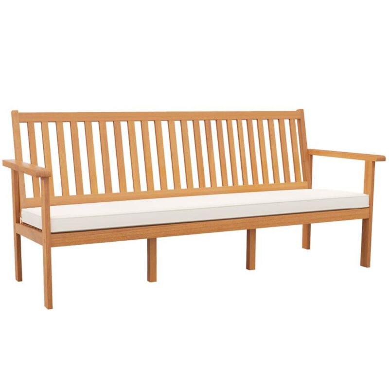 Hivvago Outdoor 3-Seat Wood Bench with Seat Cushion and Slatted Seat