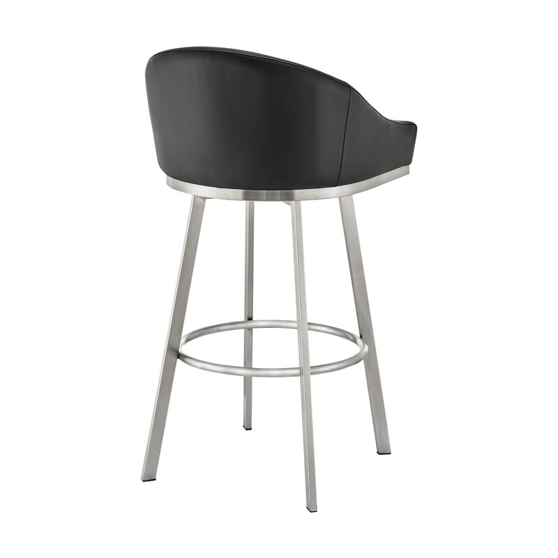 Sheryl 30 Inch Swivel Bar Stool Chair, Low Back, Black Faux Leather-Benzara image number 4
