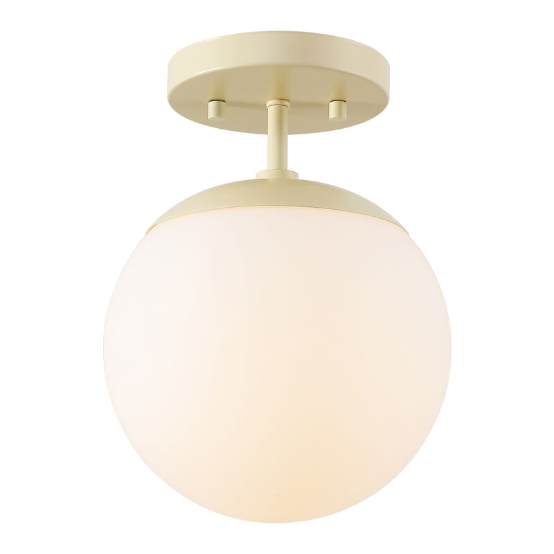 Marcel 1-Light Bohemian Farmhouse Iron/Frosted Glass LED Semi Flush Mount