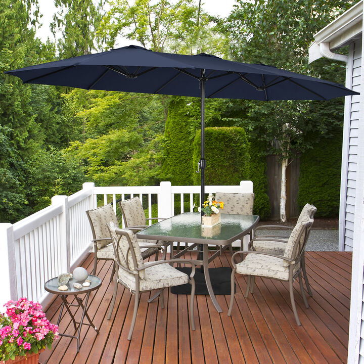 Double-Sided Patio Umbrella with Crank Handle and Base