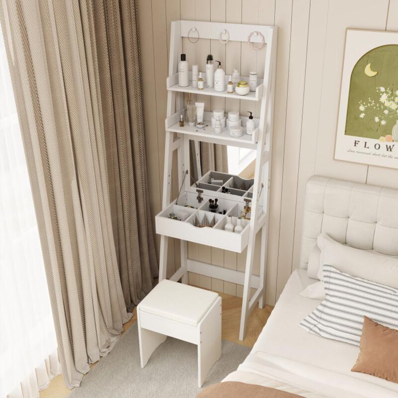 Hivvago Vanity Desk Set with Flip Top Mirror, Hidden Storage Compartments and Cushioned Stool