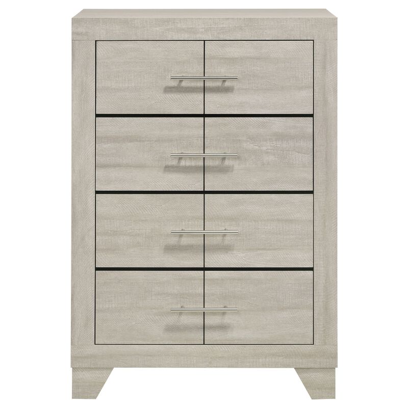 Qanto Tall Dresser Chest, 4 Drawers, Nickel Metal, Rustic Cream Wood image number 0