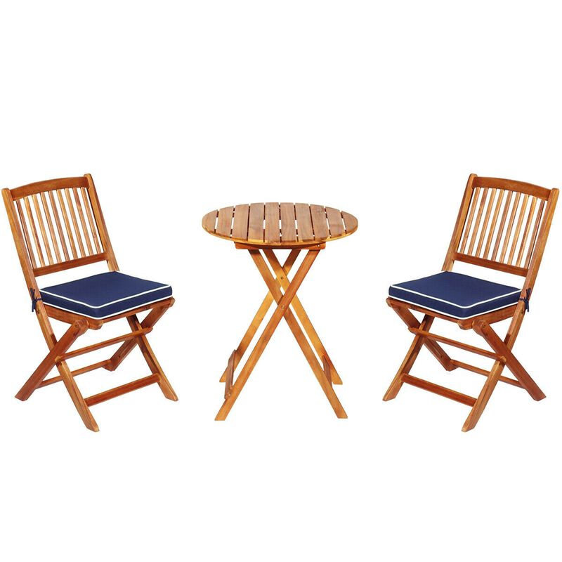 3 Pieces Patio Folding Bistro Set with Padded Cushion and Round Coffee Table image number 0