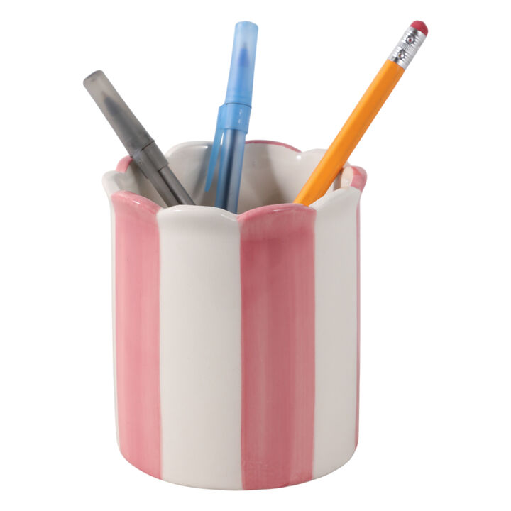 4" Striped Pencil Cup, Pink/ivory