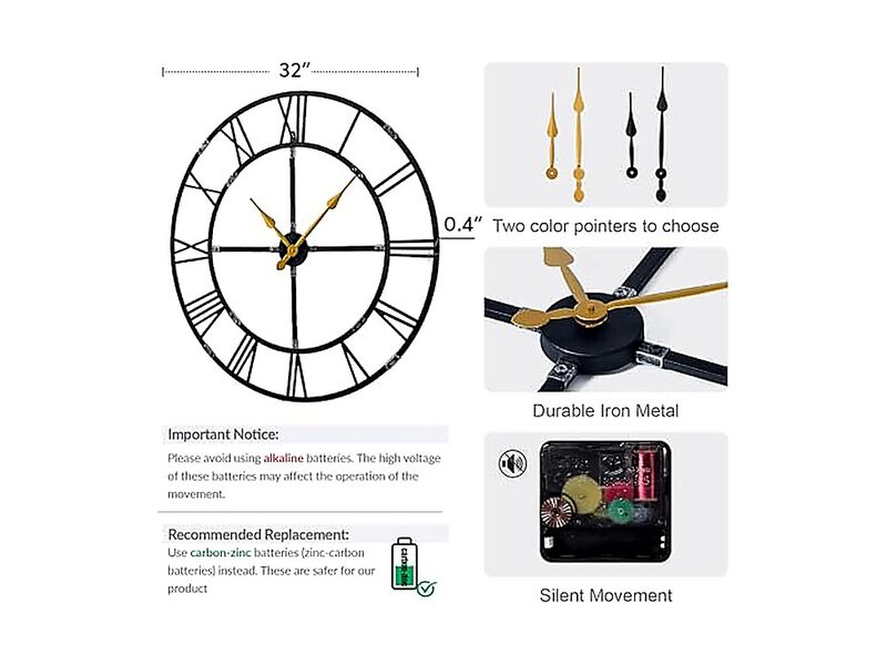 32 Inch Large Wall Clock Living Decor Easy Assembly KD Silent Non Ticking Modern image number 1