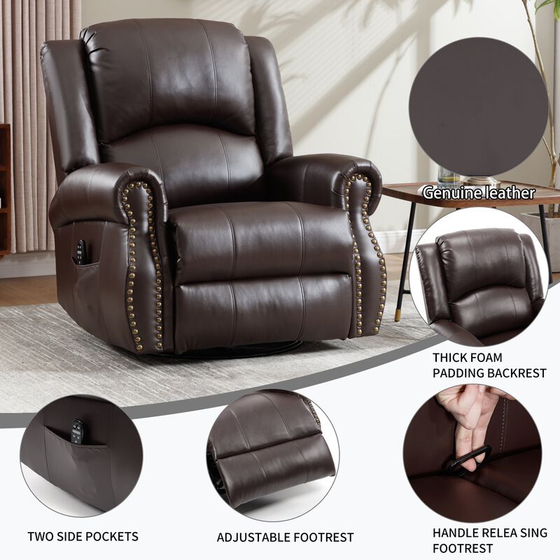 Faux Leather Recliner Chair Rocker Swivel Chair Manual Recliner with Heat & Massage image number 9