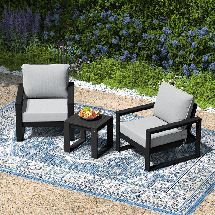 WestinTrends Outdoor Modern 3-Piece HDPE Patio Sofa Set with Side Table